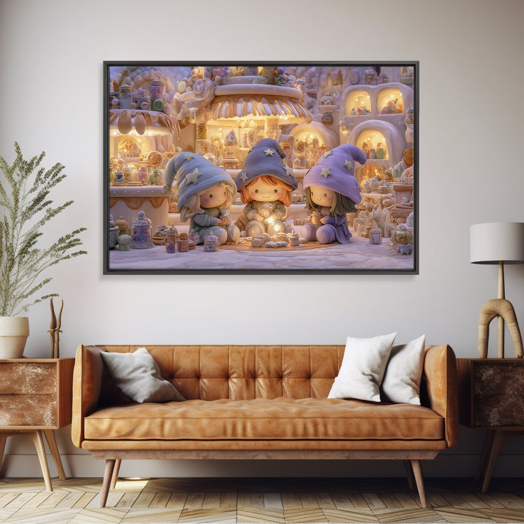 The Little Star Witch, Whimsical Halloween Art, Landscape Wall Art, Framed Canvas Print, Halloween Kids Decor, Whimsical Wall Art