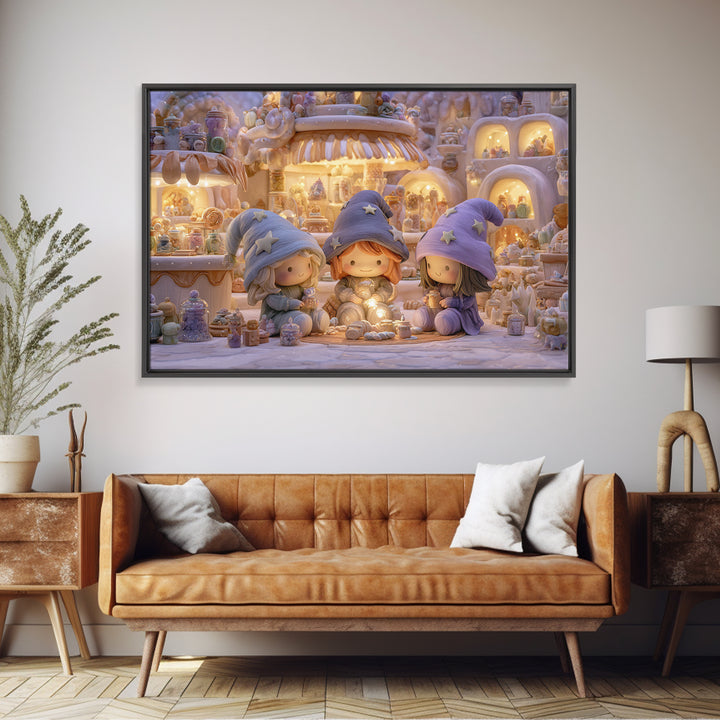 The Little Star Witch, Whimsical Halloween Art, Landscape Wall Art, Framed Canvas Print, Halloween Kids Decor, Whimsical Wall Art