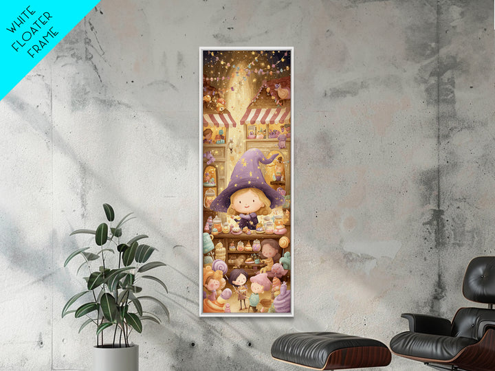The Little Star Witch, Whimsical Halloween Art, Tall Narrow Wall Art, Framed Canvas Print, Halloween Kids Decor, Whimsical Wall Art