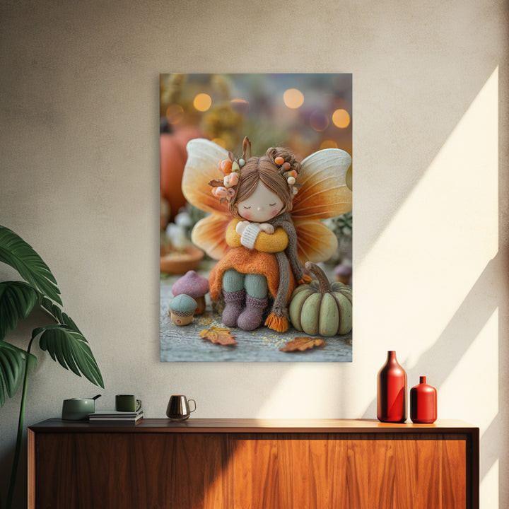 The Candy Corn Fairy, Storybook Halloween Art, Vertical Wall Art, Framed Canvas Print, Halloween Kids Decor, Whimsical Wall Art