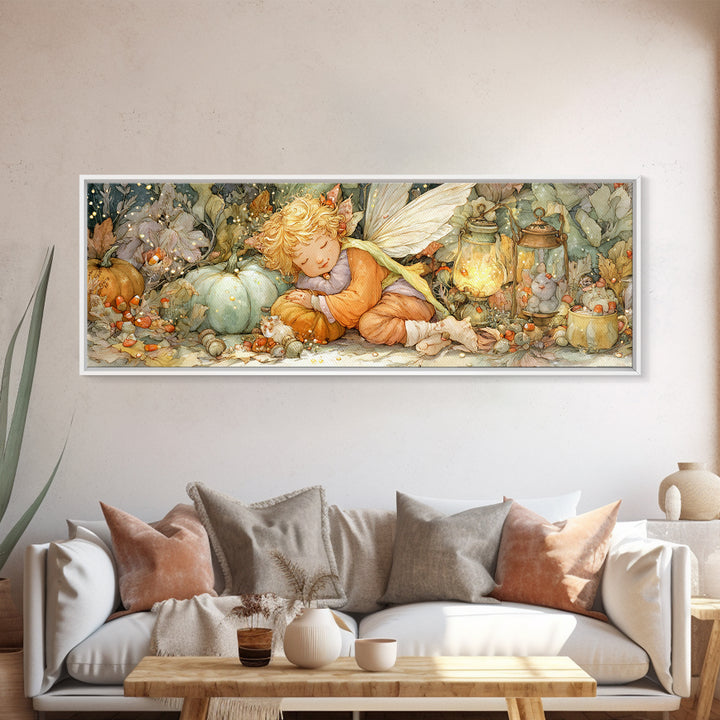 The Candy Corn Fairy, Cute Spooky Wall Art, Extra Wide Wall Art, Canvas Print, Halloween Kids Decor, Whimsical Wall Art, Horror Wall Art