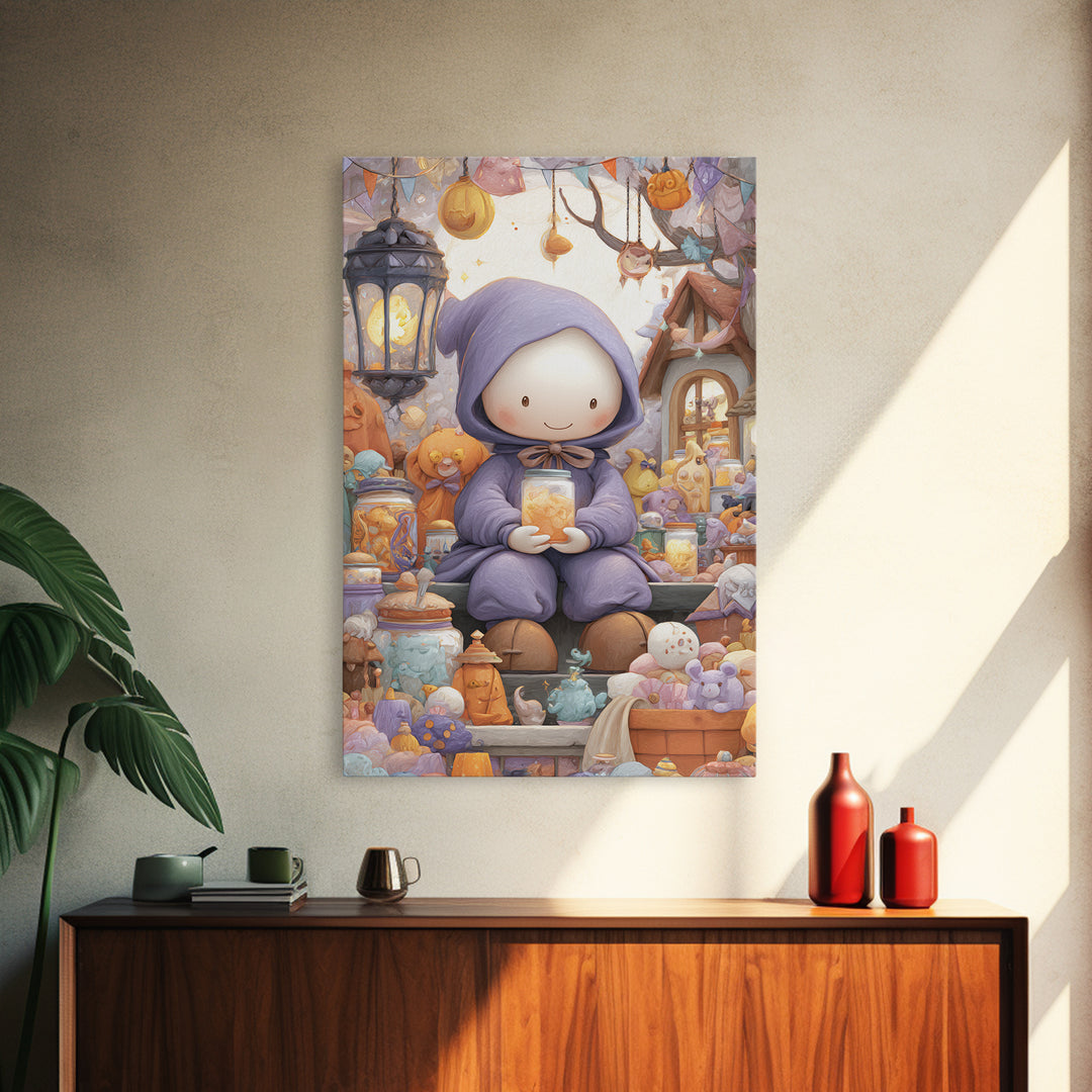 The Moonbeam Wizard, Kids Halloween Decor, Vertical Wall Art, Canvas Print, Halloween Kids Decor, Whimsical Wall Art, Halloween Wall Art