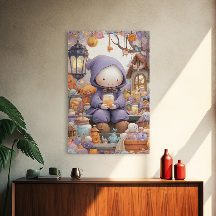 The Moonbeam Wizard, Kids Halloween Decor, Vertical Wall Art, Canvas Print, Halloween Kids Decor, Whimsical Wall Art, Halloween Wall Art