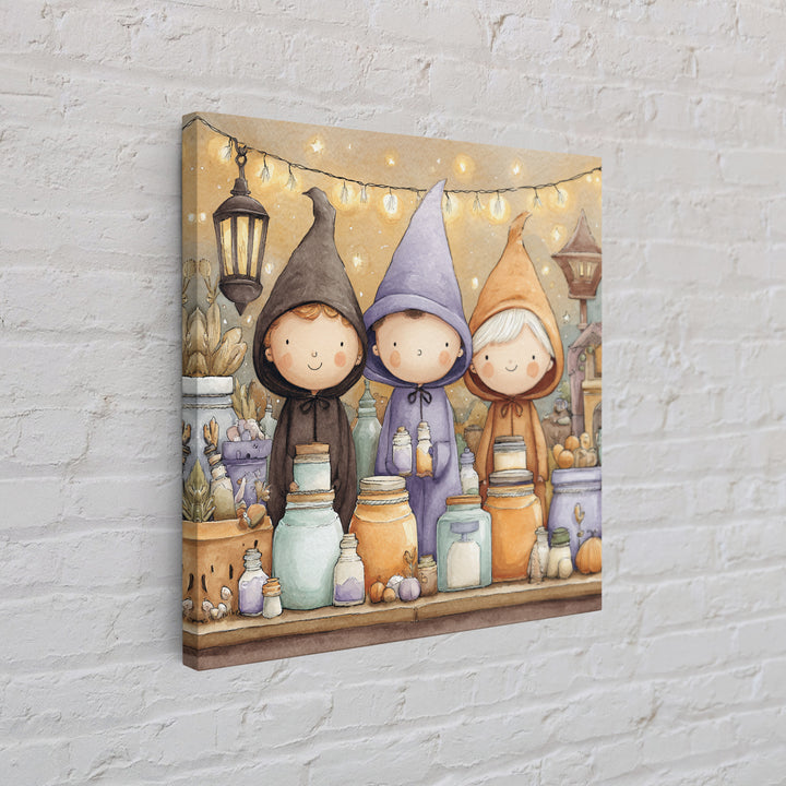 The Moonbeam Wizard, Storybook Halloween Art, Square Wall Art, Framed Canvas Print, Halloween Kids Decor, Whimsical Wall Art