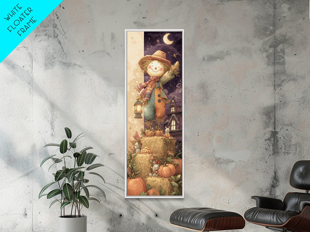 The Button-Nosed Scarecrow, Whimsical Halloween Art, Tall Narrow Wall Art, Canvas Print, Halloween Kids Decor, Whimsical Wall Art