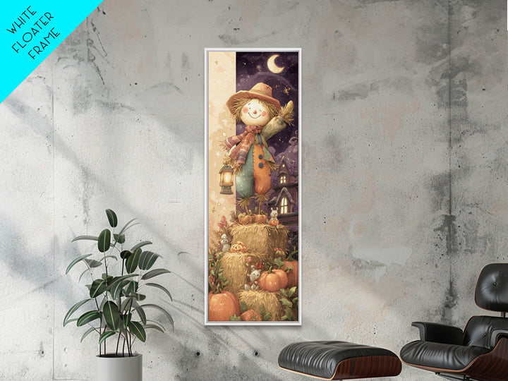 The Button-Nosed Scarecrow, Whimsical Halloween Art, Tall Narrow Wall Art, Canvas Print, Halloween Kids Decor, Whimsical Wall Art
