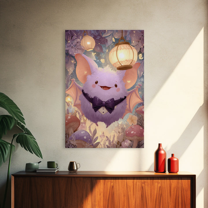 The Bow-Tie Bat, Cute Spooky Wall Art, Vertical Wall Art, Canvas Print, Halloween Kids Decor, Whimsical Wall Art, Seasonal Home Decor