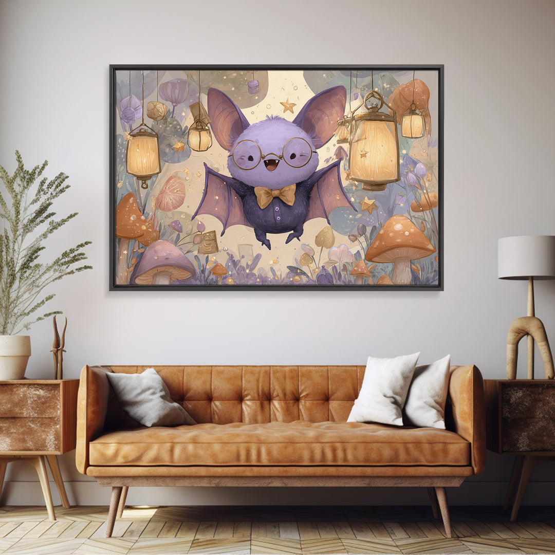 The Bow-Tie Bat, Kids Halloween Decor, Landscape Wall Art, Canvas Print, Halloween Kids Decor, Whimsical Wall Art, Spooky Wall Decor