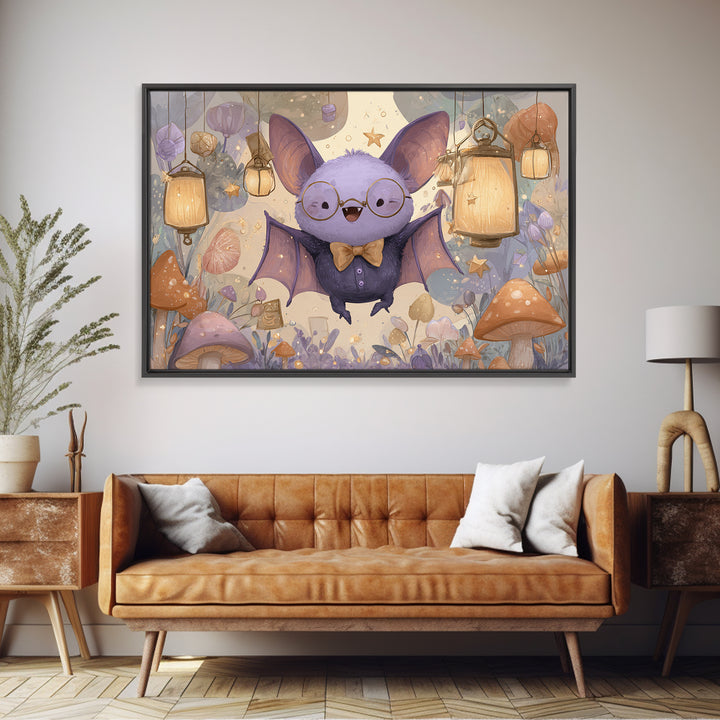 The Bow-Tie Bat, Kids Halloween Decor, Landscape Wall Art, Canvas Print, Halloween Kids Decor, Whimsical Wall Art, Spooky Wall Decor