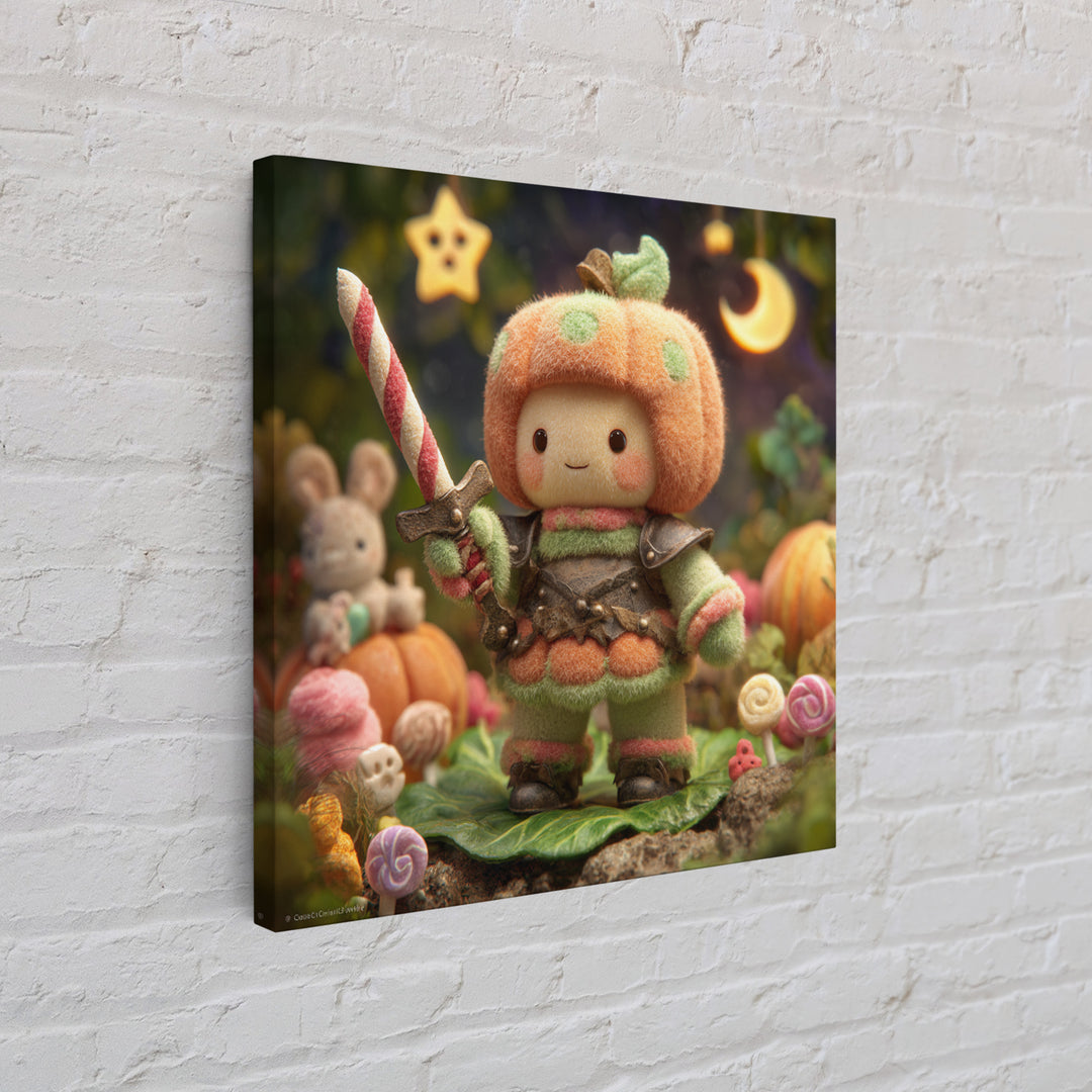The Pumpkin Knight, Plush Halloween Art, Square Wall Art, Canvas Print, Cute Halloween Wall Art, Halloween Kids Decor