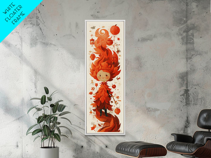 The Autumn Leaf Sprite, Screenprint Halloween Art, Tall Narrow Wall Art, Framed Canvas Print, Cute Halloween Wall Art