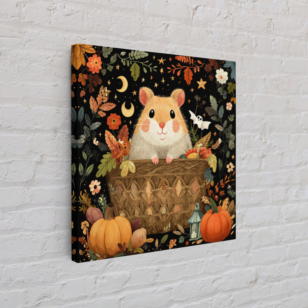 The Pumpkin Hamster, Folk Halloween Art, Square Wall Art, Canvas Print, Cute Halloween Wall Art, Halloween Kids Decor