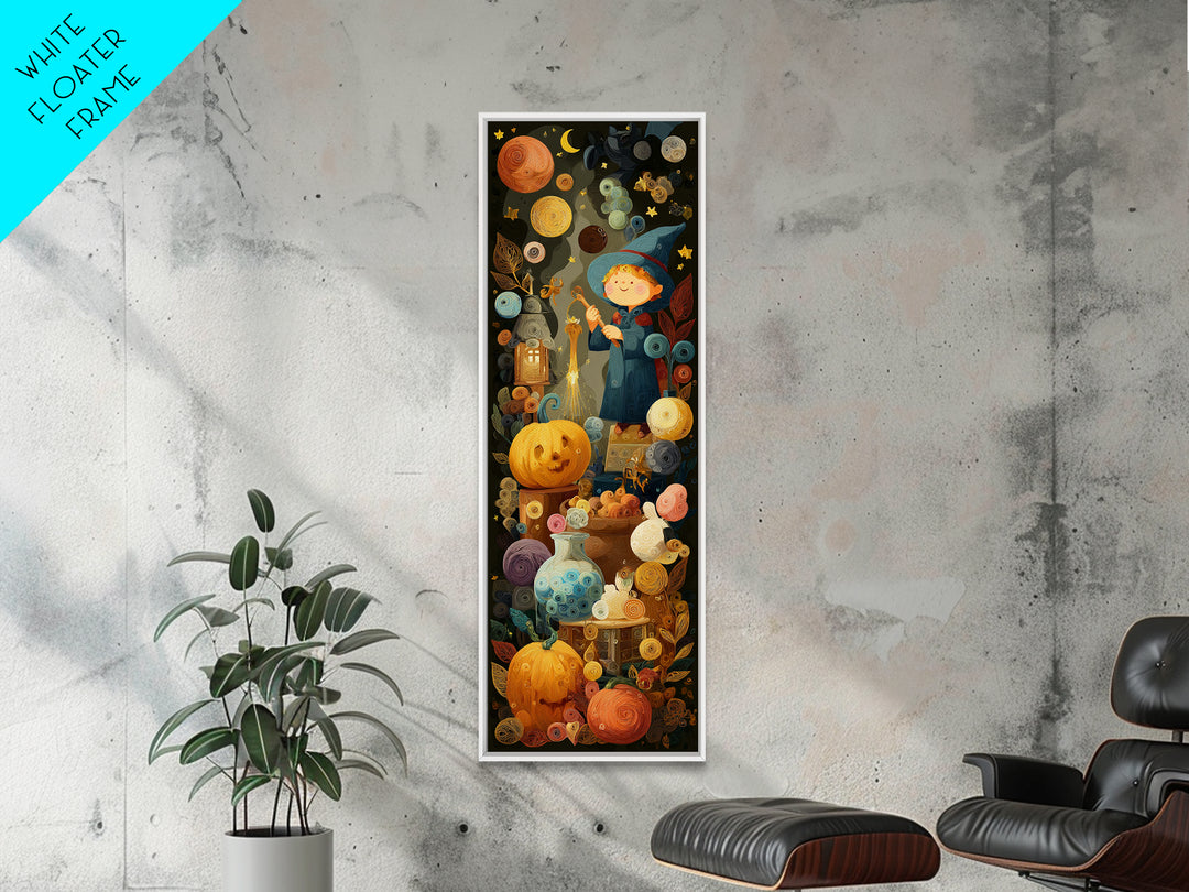The Bubble Potion Apprentice, Quilled Halloween Art, Tall Narrow Wall Art, Framed Canvas Print, Cute Halloween Wall Art