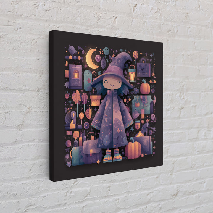The Moonlight Pajama Witch, Pixel Halloween Art, Square Wall Art, Canvas Print, Cute Halloween Wall Art