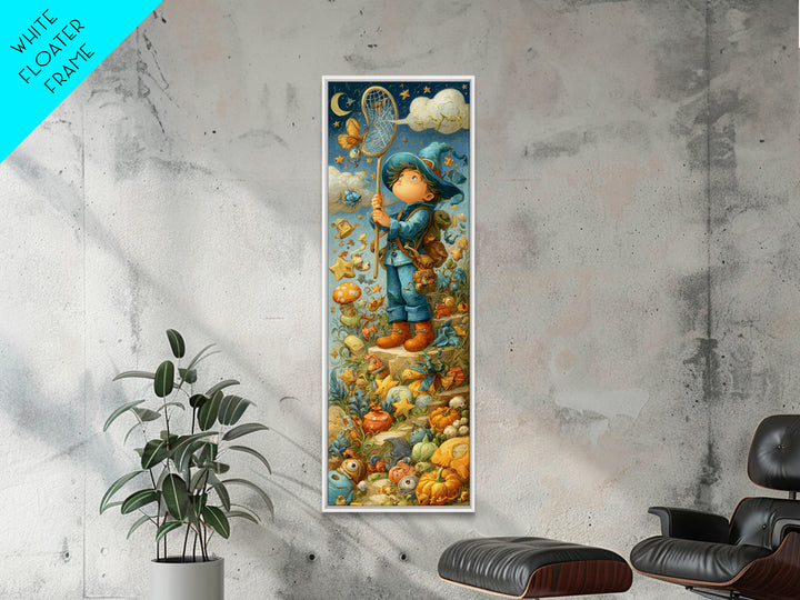 The Cloud-Catching Wizard, Clay Halloween Art, Tall Narrow Wall Art, Framed Canvas Print, Cute Halloween Wall Art