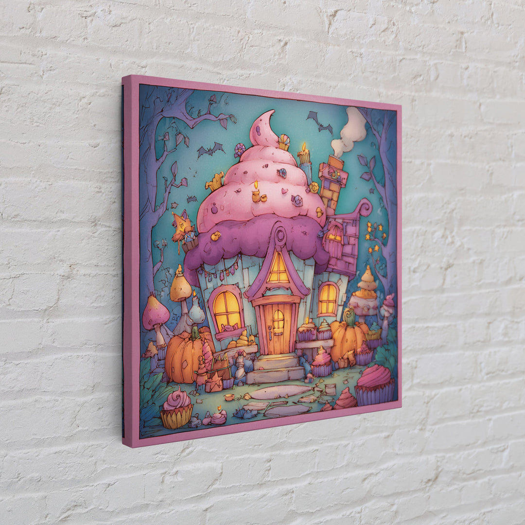 The Witch'S Cupcake Cottage, Stained Glass Halloween, Square Wall Art, Canvas Print, Cute Halloween Wall Art