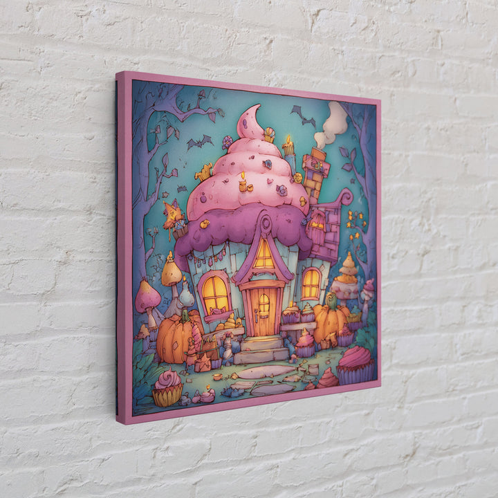 The Witch'S Cupcake Cottage, Stained Glass Halloween, Square Wall Art, Canvas Print, Cute Halloween Wall Art