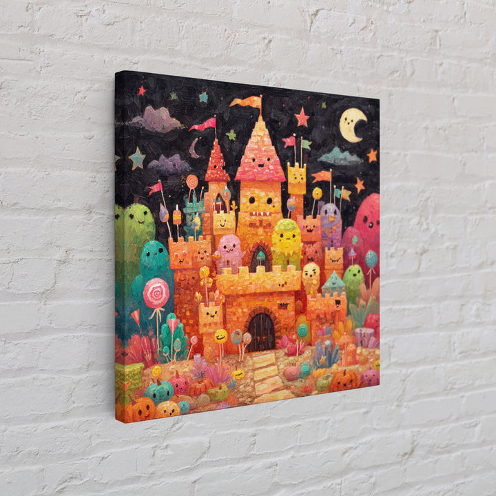 The Candy Castle, Gouache Halloween Art, Square Wall Art, Canvas Print, Cute Halloween Wall Art, Halloween Kids Decor