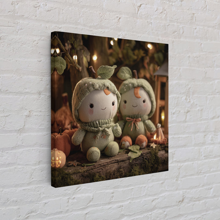 The Enchanted Apple Orchard, Plush Halloween Art, Square Wall Art, Canvas Print, Cute Halloween Wall Art