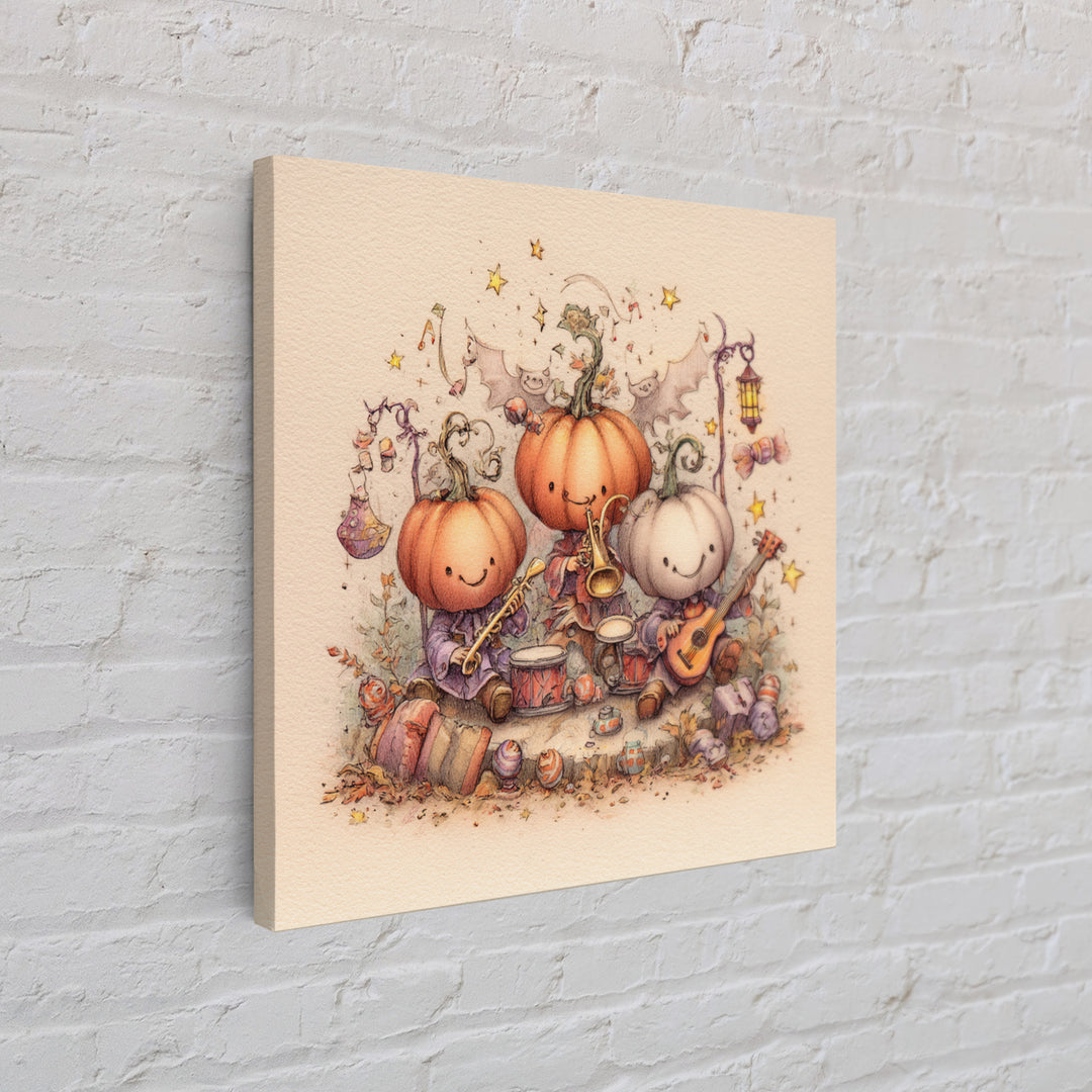 The Pumpkin Music Band, Hand Sketch Halloween Art, Square Wall Art, Canvas Print, Cute Halloween Wall Art
