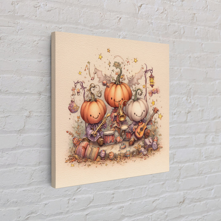 The Pumpkin Music Band, Hand Sketch Halloween Art, Square Wall Art, Canvas Print, Cute Halloween Wall Art