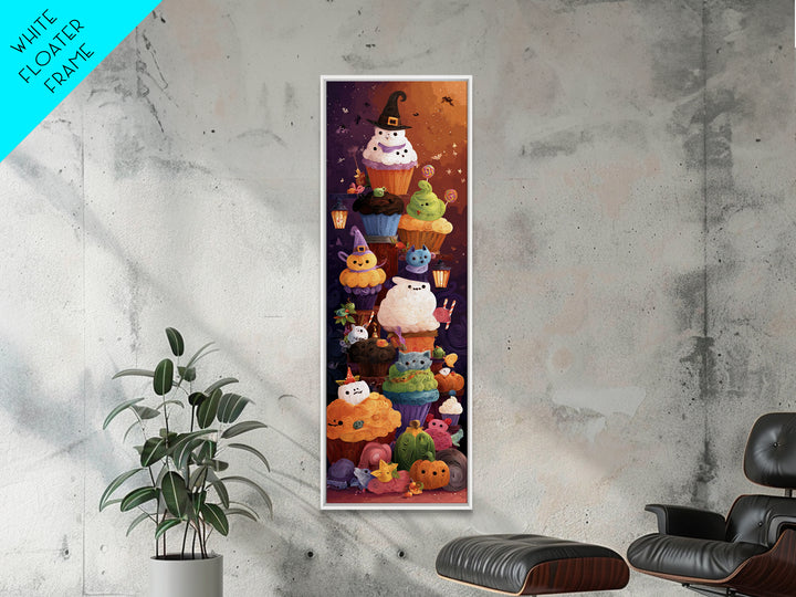 The Cupcake Costume Contest, Quilled Halloween Art, Tall Narrow Wall Art, Framed Canvas Print, Cute Halloween Wall Art