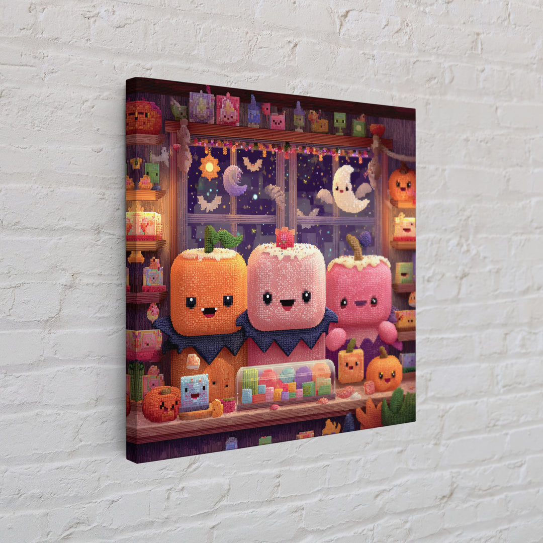 The Donut Vampire Family, Pixel Halloween Art, Square Wall Art, Canvas Print, Cute Halloween Wall Art