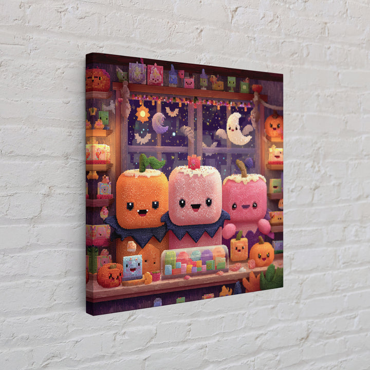 The Donut Vampire Family, Pixel Halloween Art, Square Wall Art, Canvas Print, Cute Halloween Wall Art