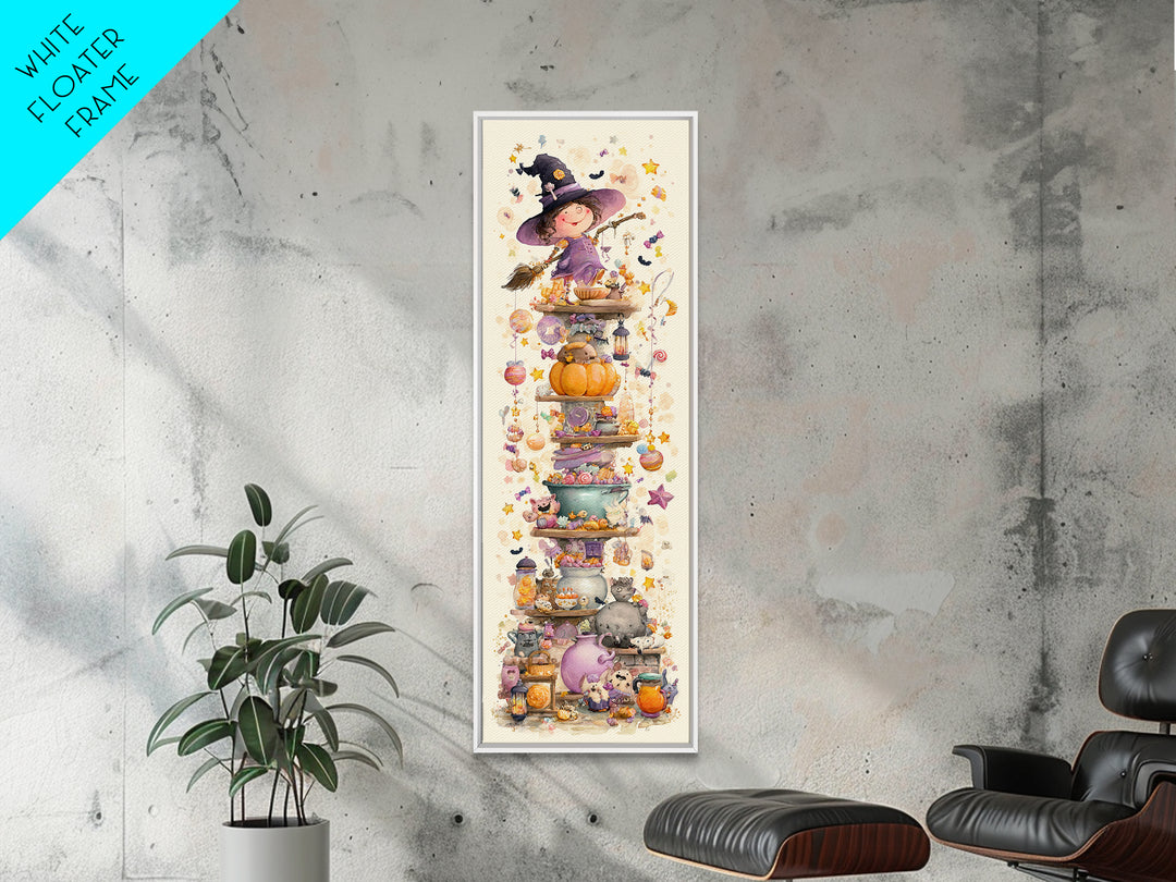 The Candy Witch'S Kitchen, Watercolor Halloween Art, Tall Narrow Wall Art, Framed Canvas Print, Cute Halloween Wall Art