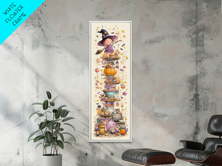 The Candy Witch'S Kitchen, Watercolor Halloween Art, Tall Narrow Wall Art, Framed Canvas Print, Cute Halloween Wall Art