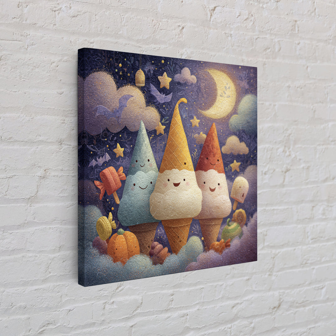 The Ice-Cream Ghost Parade, Pastel Halloween Art, Square Wall Art, Canvas Print, Cute Halloween Wall Art