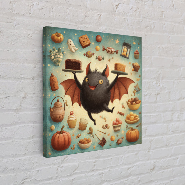 The Brownie Bat Bakery, Retro Halloween Art, Square Wall Art, Canvas Print, Cute Halloween Wall Art, Halloween Kids Decor