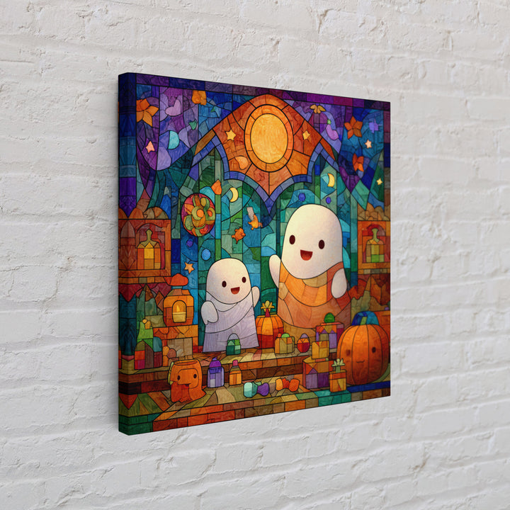 The Ghost Daycare, Stained Glass Halloween, Square Wall Art, Canvas Print, Cute Halloween Wall Art, Halloween Kids Decor