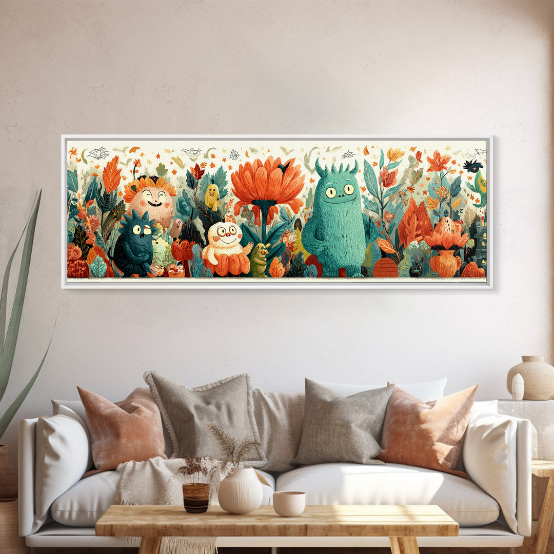 The Monster Flower Shop, Retro Halloween Art, Extra Wide Wall Art, Canvas Print, Cute Halloween Wall Art