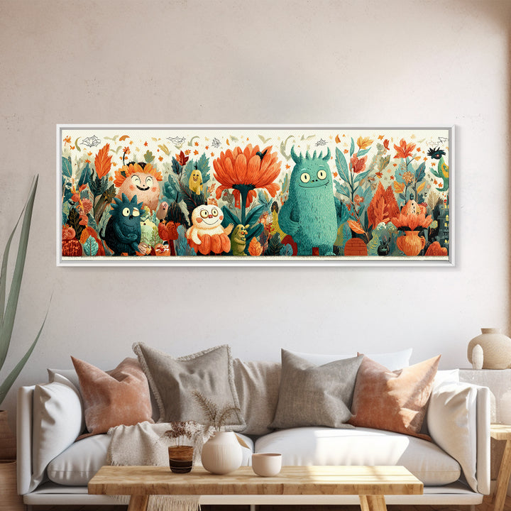 The Monster Flower Shop, Retro Halloween Art, Extra Wide Wall Art, Canvas Print, Cute Halloween Wall Art