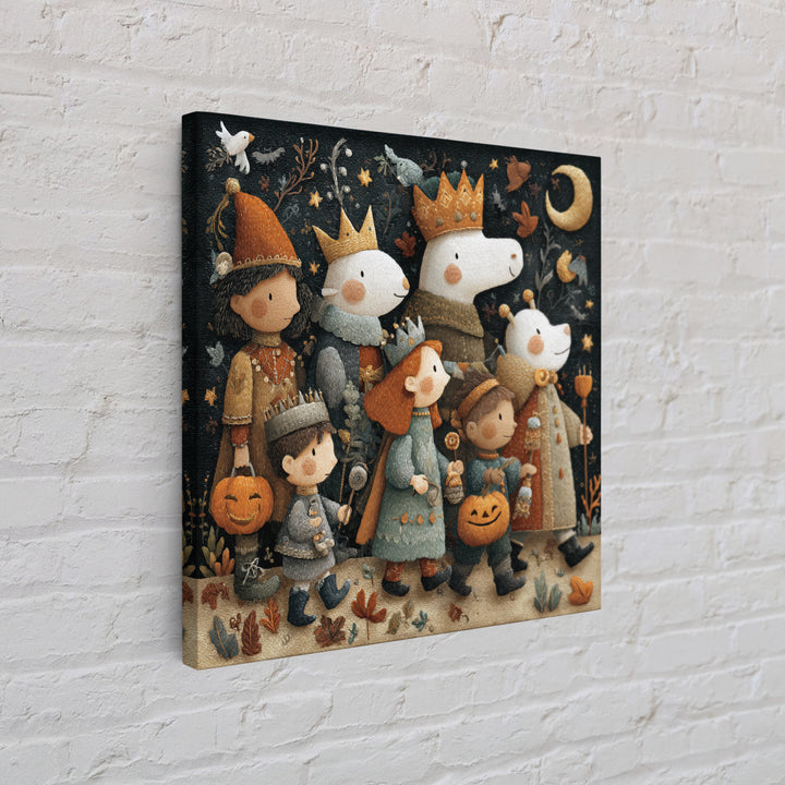 The Costume Parade, Embroidered Halloween Art, Square Wall Art, Canvas Print, Cute Halloween Wall Art