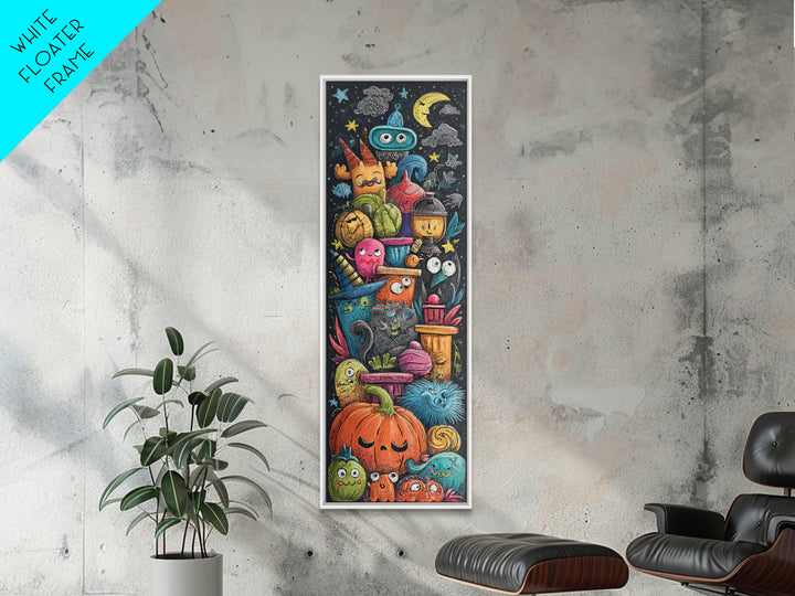 The Costume Photo Booth, Crayon Halloween Art, Tall Narrow Wall Art, Framed Canvas Print, Cute Halloween Wall Art