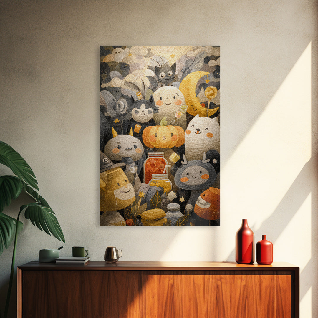 The Pumpkin Pancake Breakfast, Pastel Halloween Art, Vertical Wall Art, Canvas Print, Cute Halloween Wall Art