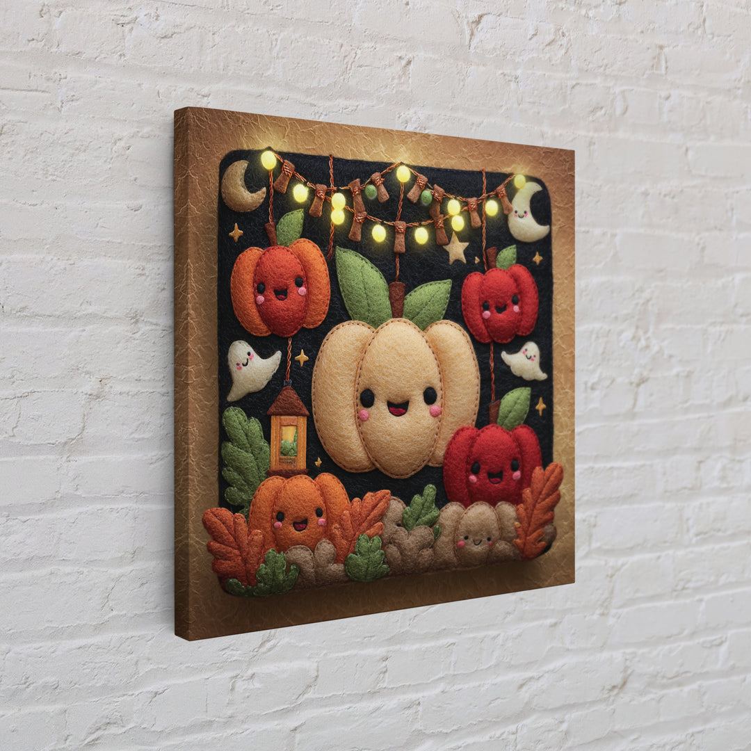 The Candy Apple Dance, Felt Halloween Art, Square Wall Art, Canvas Print, Cute Halloween Wall Art, Halloween Kids Decor