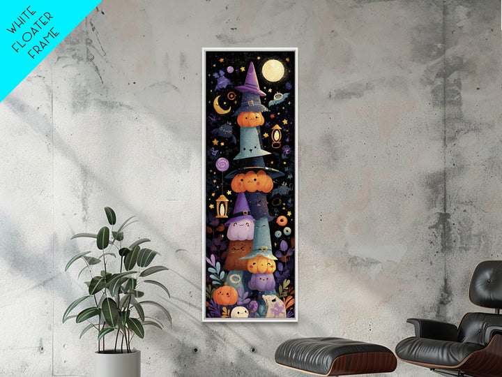 The Witch Hat Ring Toss, Kawaii Halloween Art, Tall Narrow Wall Art, Framed Canvas Print, Cute Halloween Wall Art