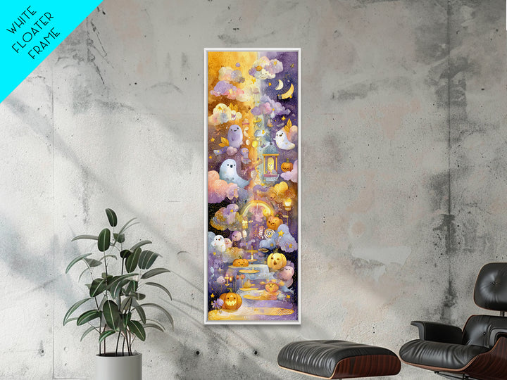 The Rainbow After The Halloween Rain, Watercolor Halloween Art, Tall Narrow Wall Art, Framed Canvas Print, Cute Halloween Wall Art