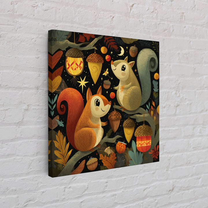 The Acorn Lantern Festival, Retro Halloween Art, Square Wall Art, Canvas Print, Cute Halloween Wall Art