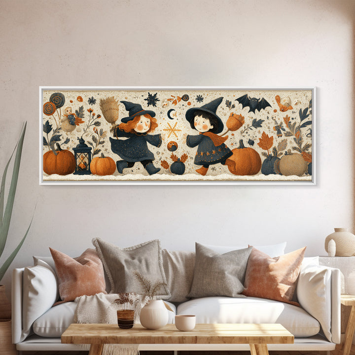 The First Autumn Snowflake, Folk Halloween Art, Extra Wide Wall Art, Canvas Print, Cute Halloween Wall Art