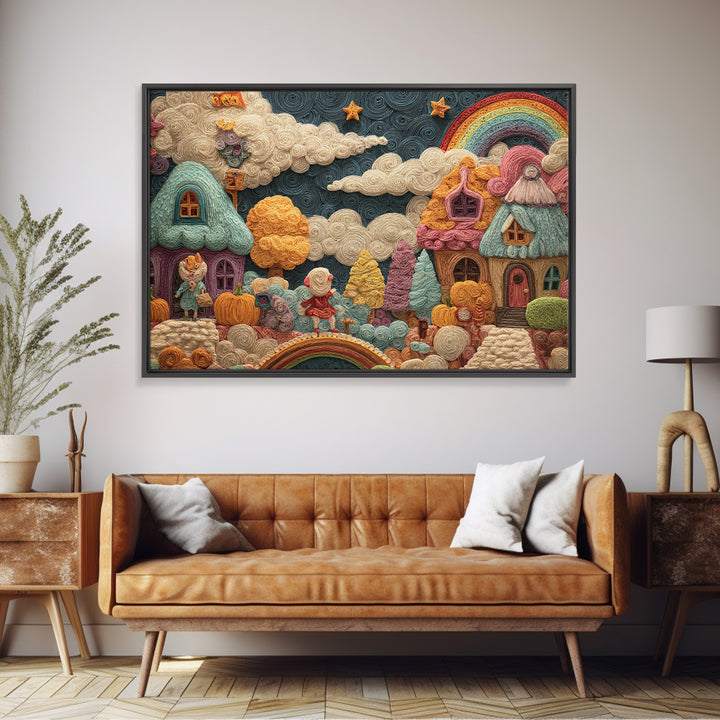 The Upside-Down Candy Kingdom, Quilled Halloween Art, Landscape Wall Art, Framed Canvas Print, Cute Halloween Wall Art