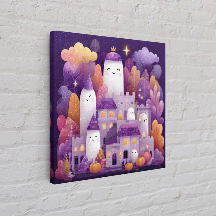 The Halloween Cloud Castle, Stained Glass Halloween, Square Wall Art, Canvas Print, Cute Halloween Wall Art