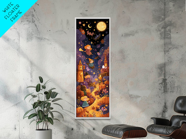 The Candy Comet Adventure, Vector Halloween Art, Tall Narrow Wall Art, Framed Canvas Print, Cute Halloween Wall Art