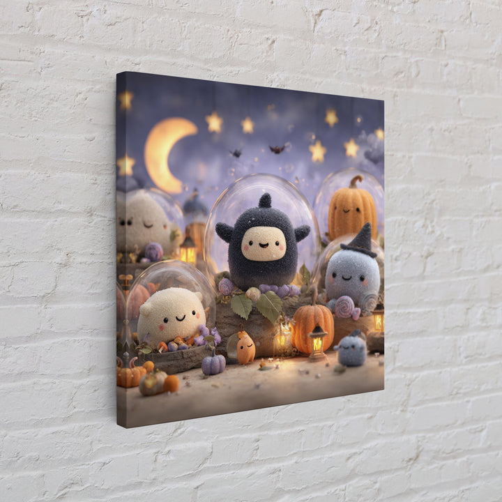The Halloween Bubble Village, Plush Halloween Art, Square Wall Art, Canvas Print, Cute Halloween Wall Art