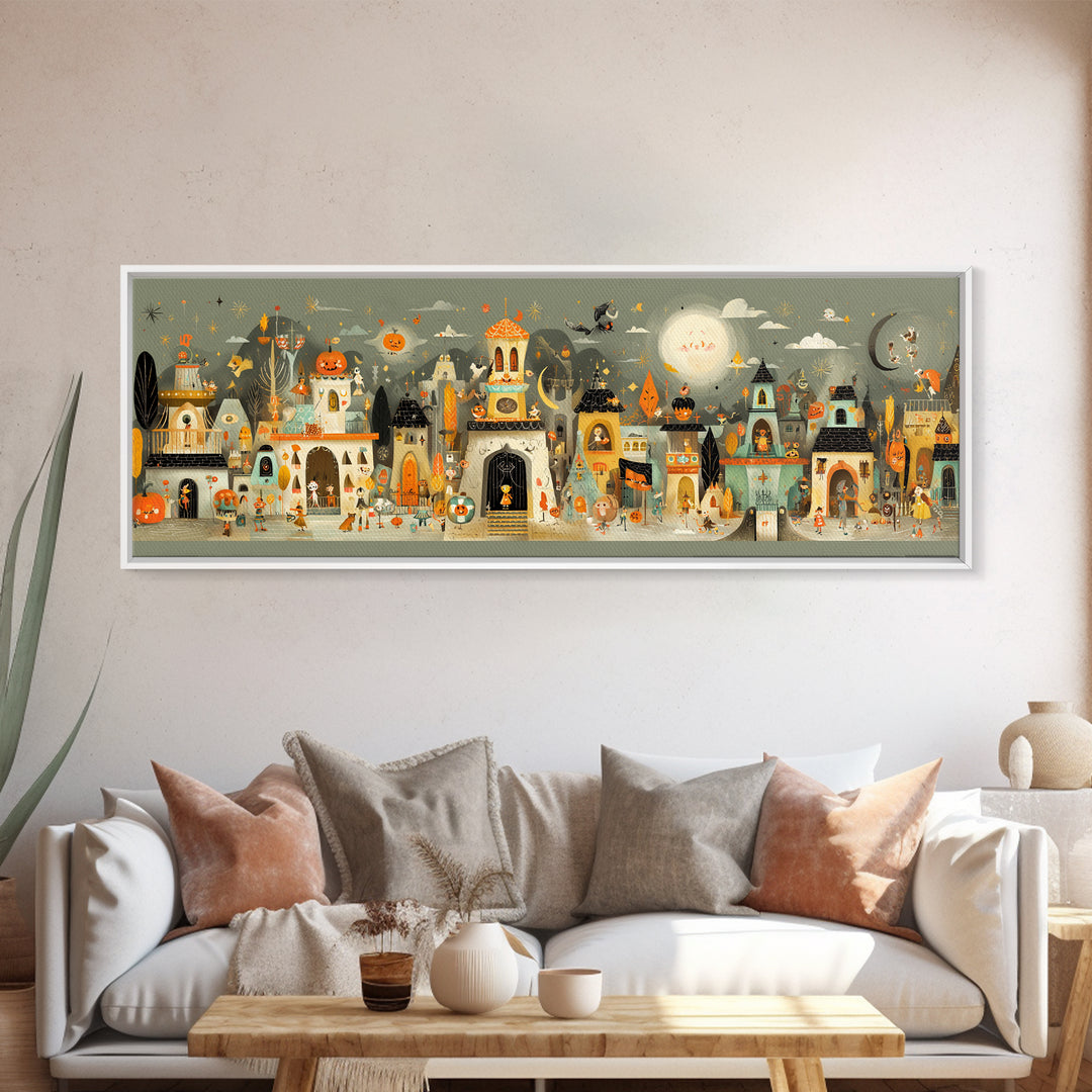 The Costume Planet, Retro Halloween Art, Extra Wide Wall Art, Canvas Print, Cute Halloween Wall Art, Cozy Autumn Kids Decor