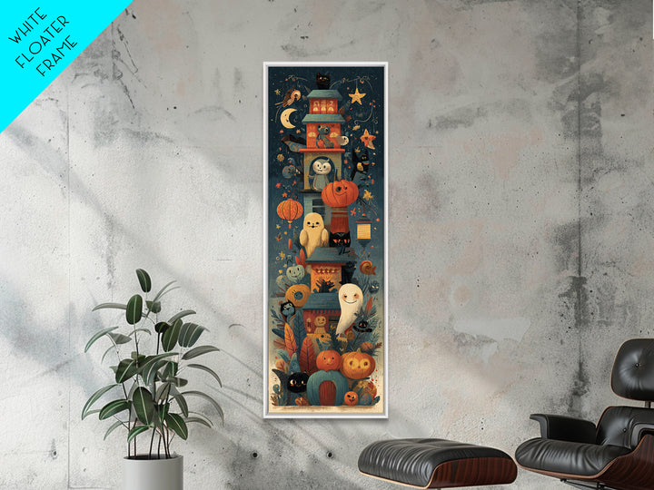 The Festival Of Friendly Frights, Screenprint Halloween Art, Tall Narrow Wall Art, Framed Canvas Print, Cute Halloween Wall Art