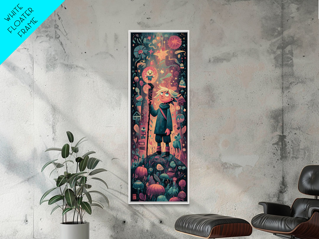 The Star-Seer Of Black Dunwich, Vaporwave Halloween Art, Tall Narrow Wall Art, Framed Canvas Print, Cute Halloween Wall Art